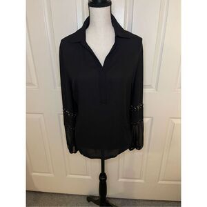 I.N.C‎ international concepts Women's Black Embroidered Blouse Size L Casual Top